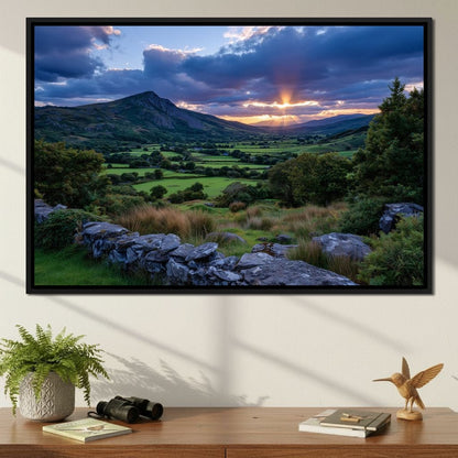 Sunbeams Over Green Valley Canvas Wall Art