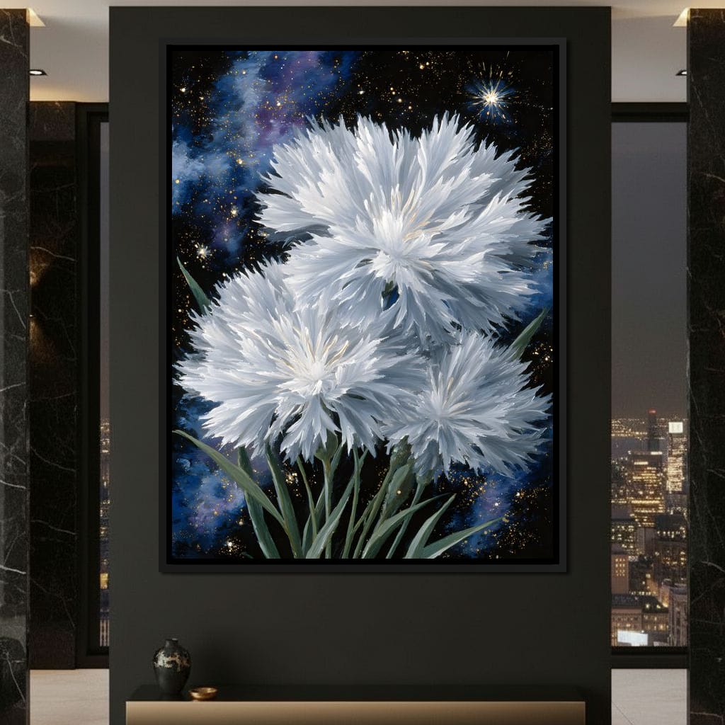 Starlit White Mum Bouquet Canvas Wall Art