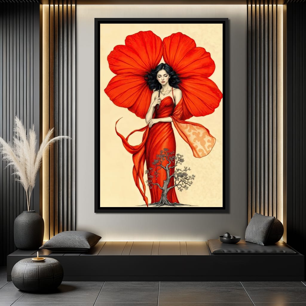 Rooted in Scarlet Canvas Wall Art