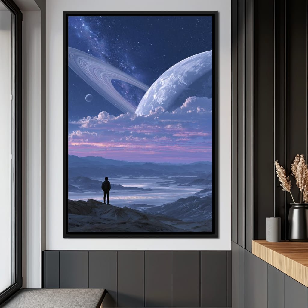 Stargazer Under Ringed World Canvas Wall Art