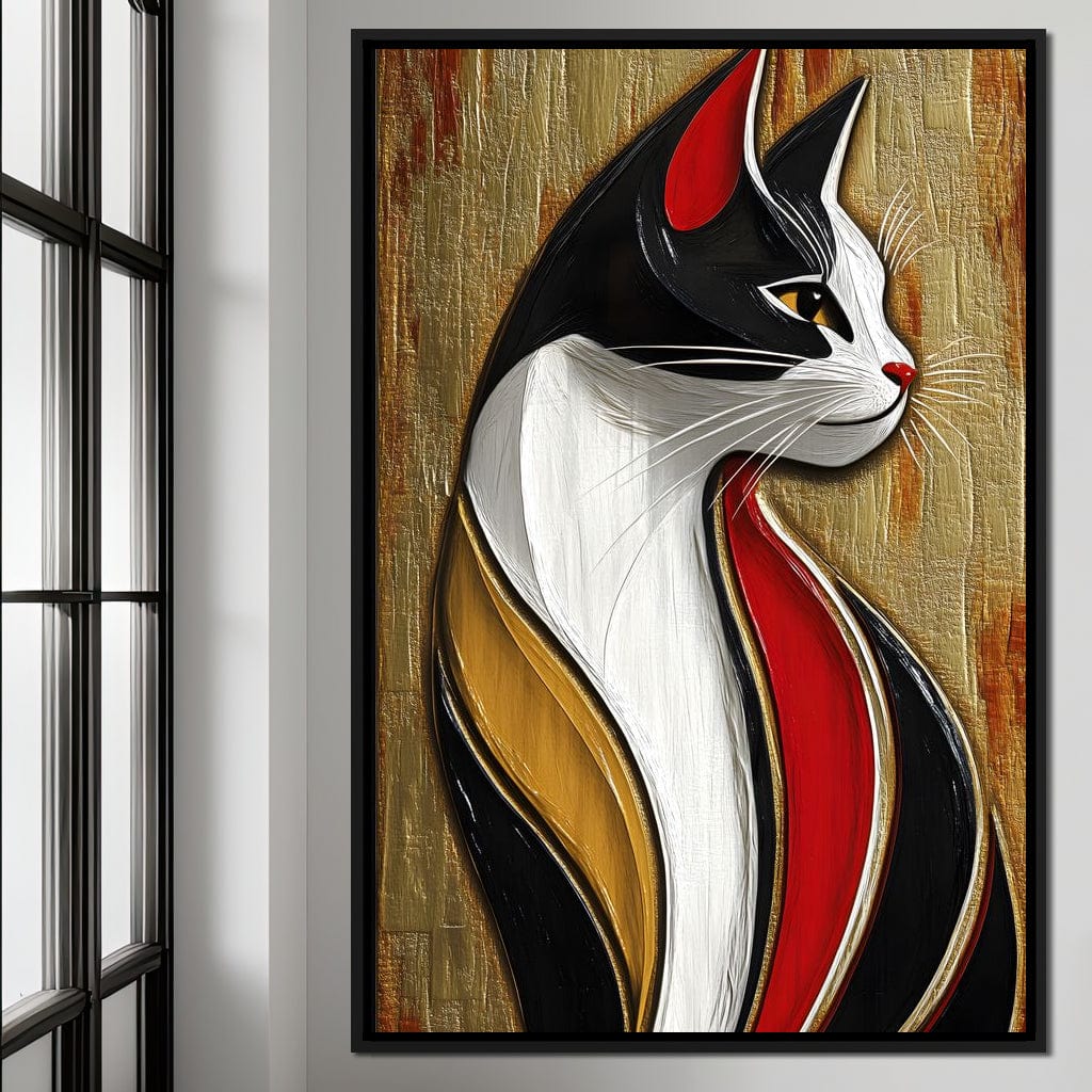 Feline Elegance on Textured Gold Canvas Wall Art