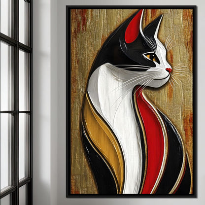 Feline Elegance on Textured Gold Canvas Wall Art