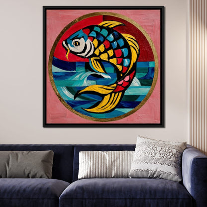 Colorful Koi Fish Mosaic Wave Canvas Wall Art