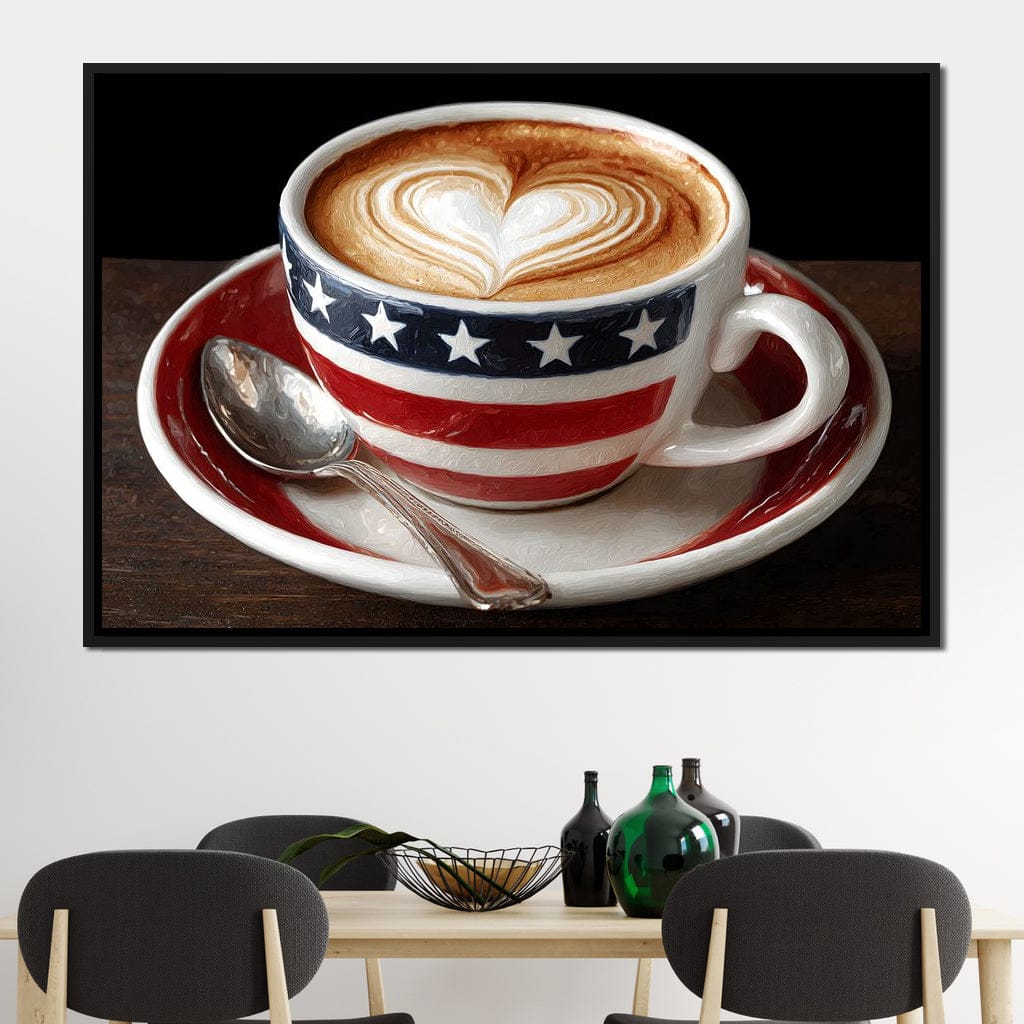 Patriotic Latte Heart Cup Canvas Wall Art