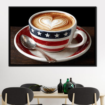 Patriotic Latte Heart Cup Canvas Wall Art
