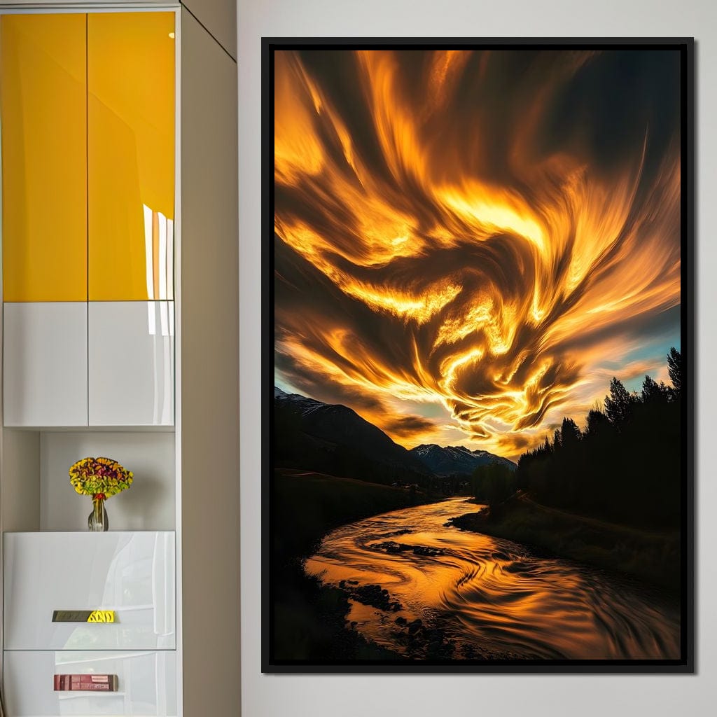 Golden Skies Over River Glow Canvas Wall Art