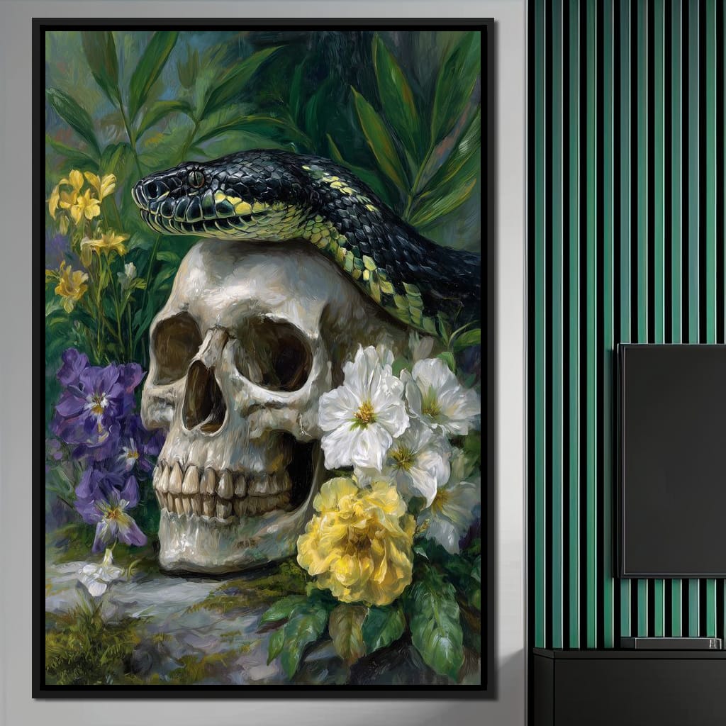 Serpent Crowned Skull Garden Canvas Wall Art