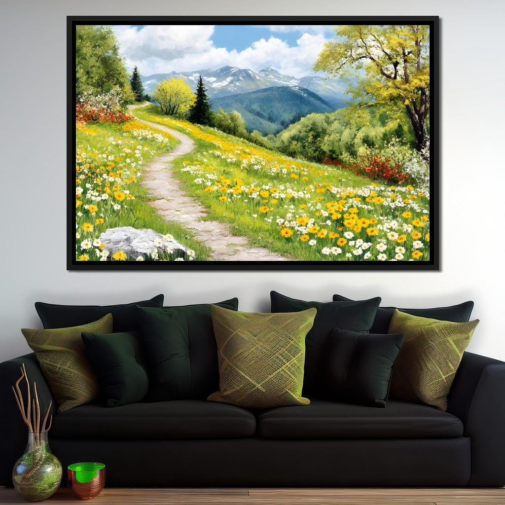 Path Through Floral Meadow Canvas Wall Art