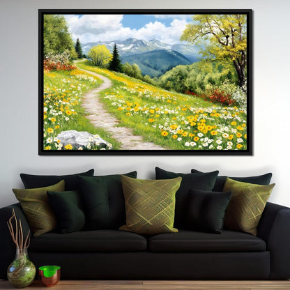 Path Through Floral Meadow Canvas Wall Art
