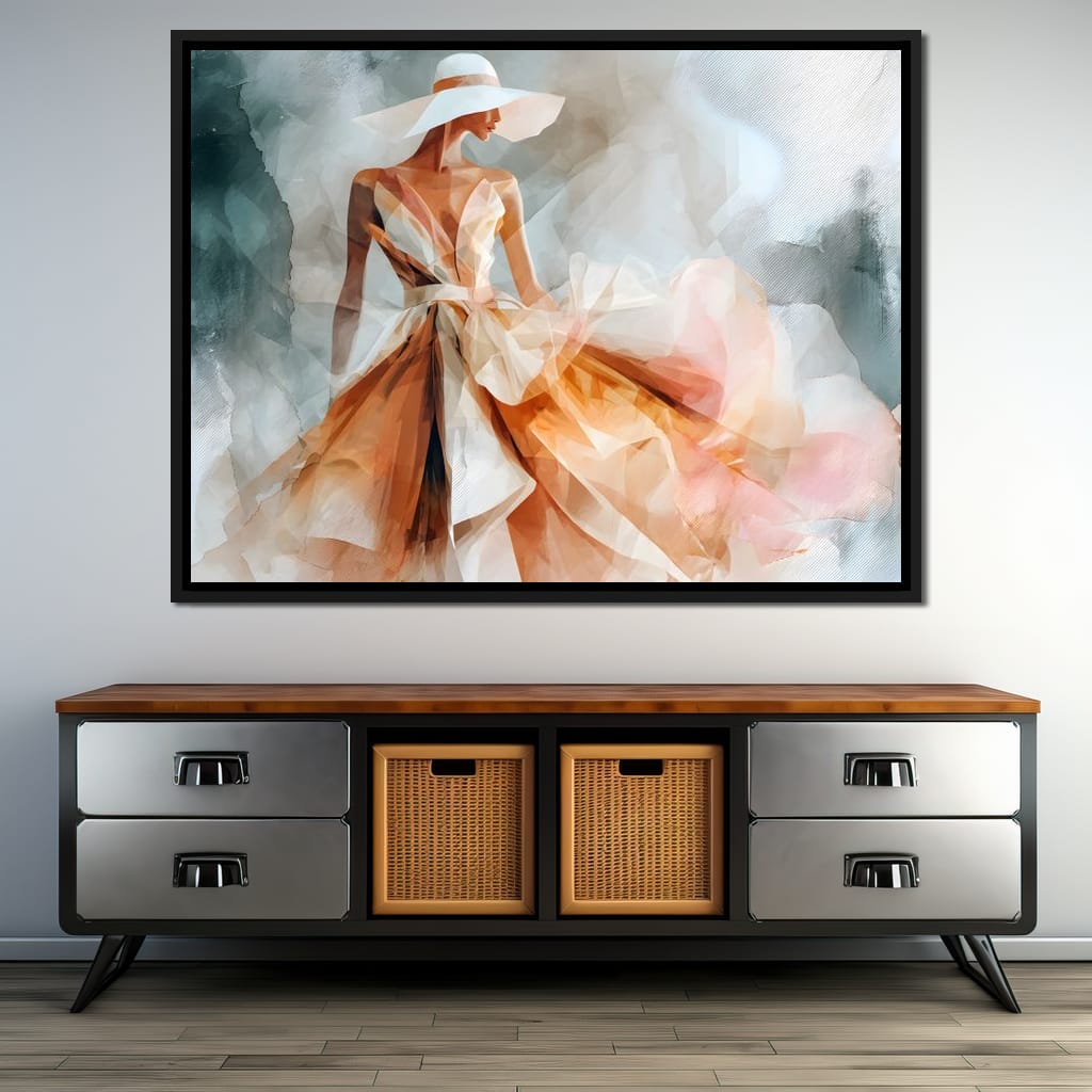 Sun Hat Lady in Peach Gown Canvas Wall Art