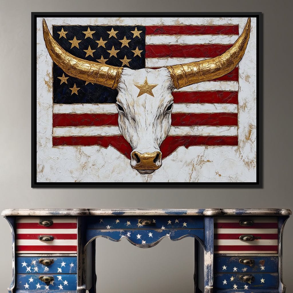 Golden Longhorn Patriotic Pride Canvas Wall Art