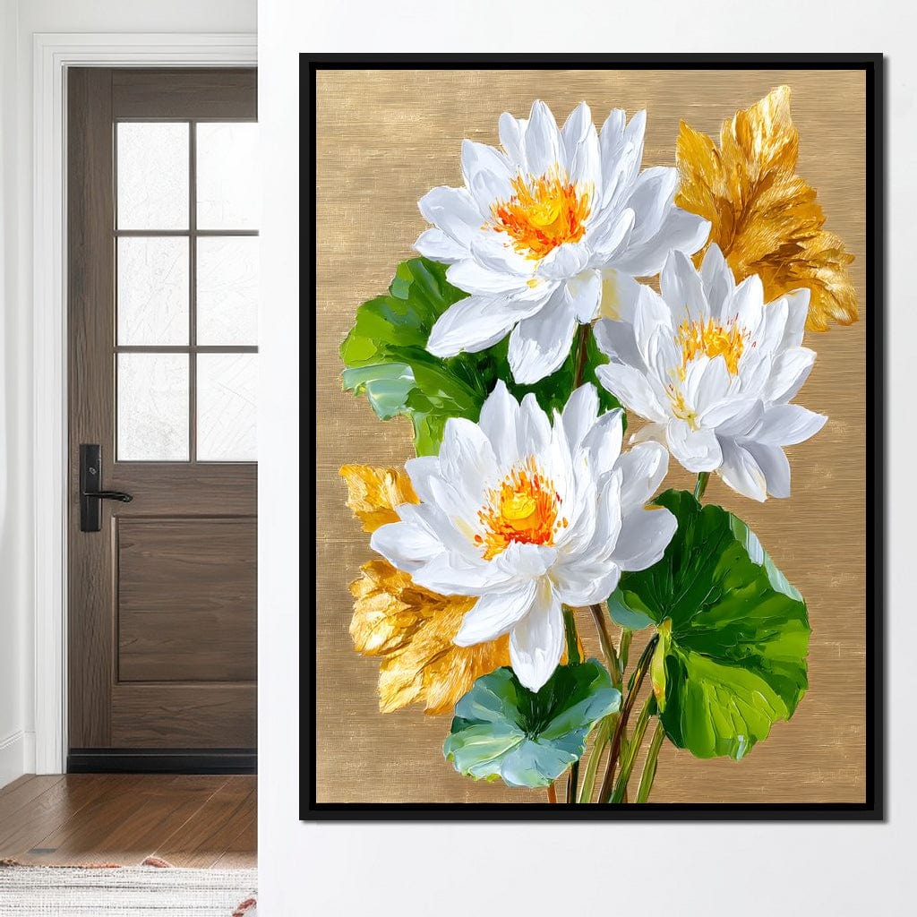 Golden Lotus Dreams Unfold Canvas Wall Art