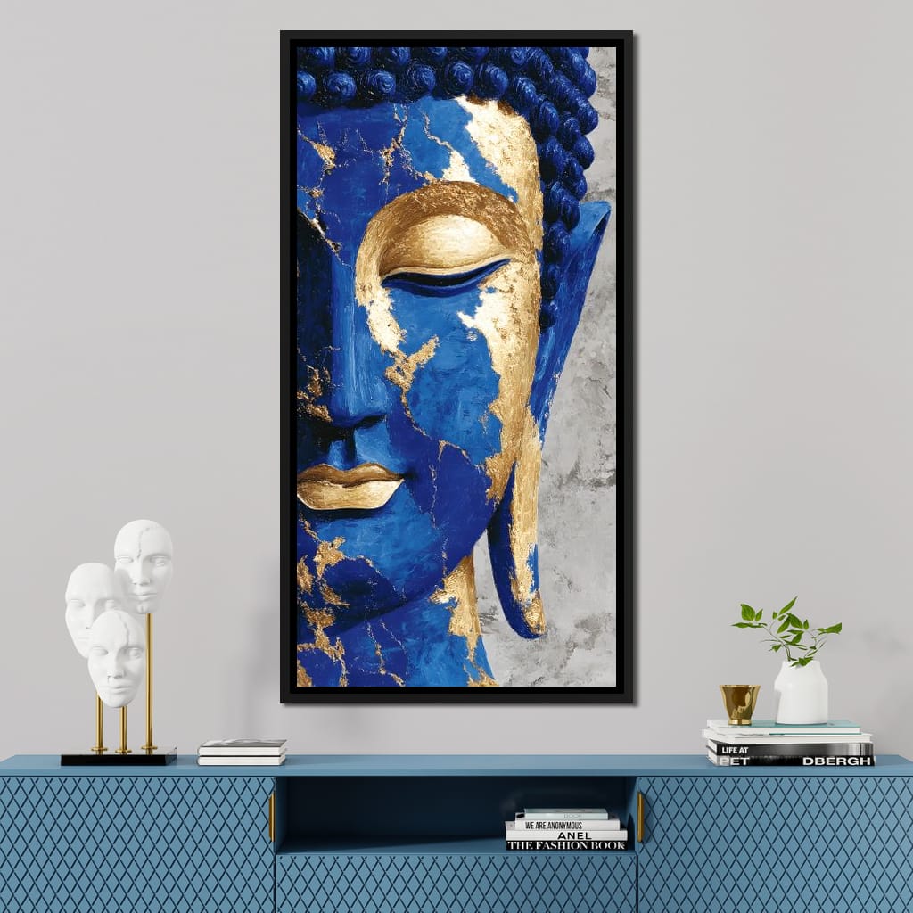 Cobalt Gold Buddha Portrait Canvas Wall Art