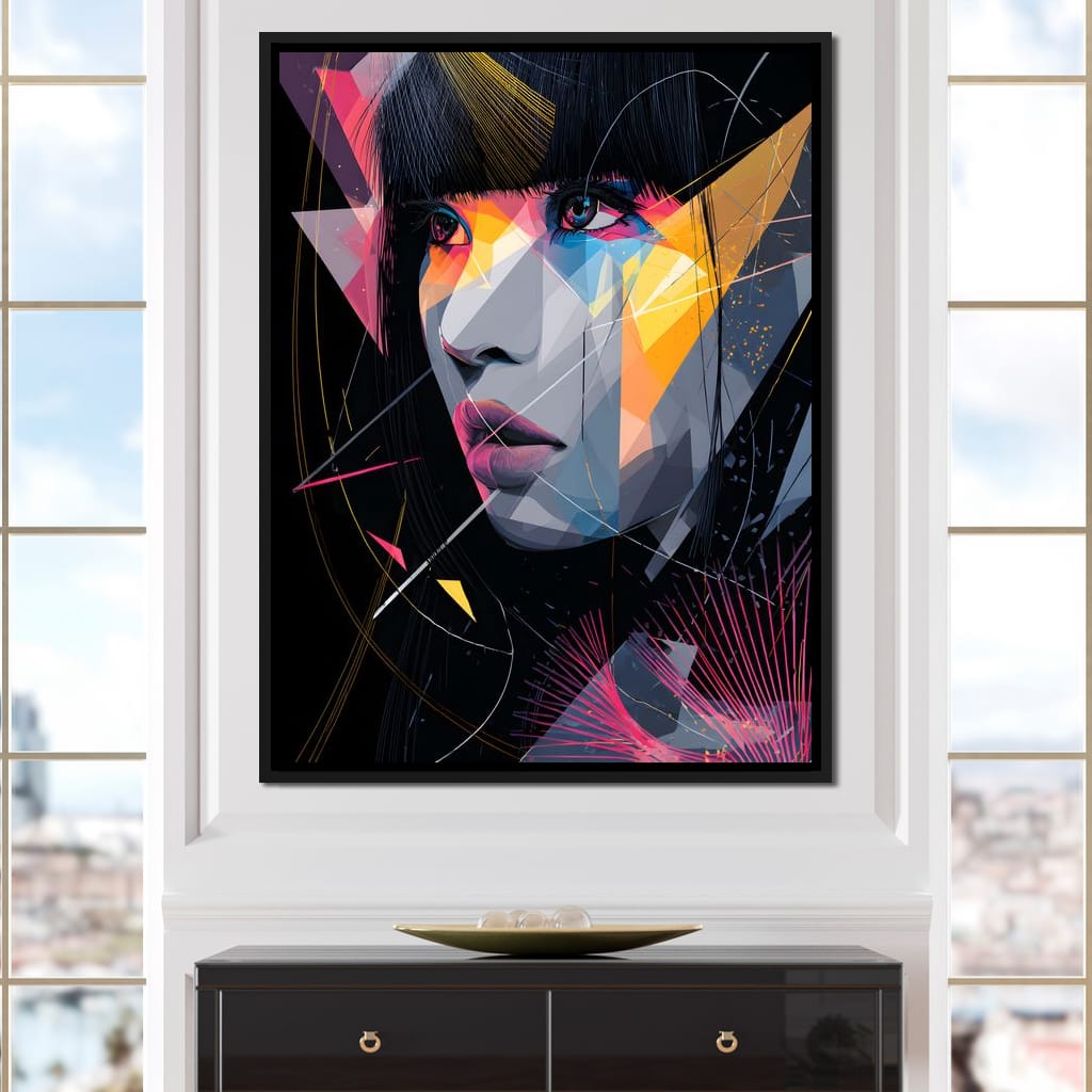 Neon Prism Portrait of Muse Canvas Wall Art