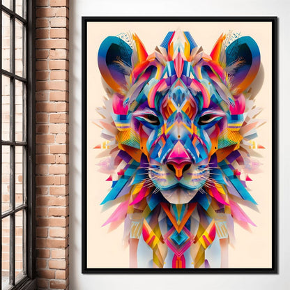 Vivid Geometric Lion Majesty Canvas Wall Art