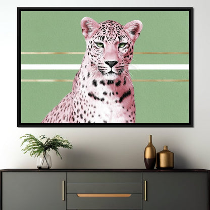 Pink Leopard Gold Line Portrait Canvas Wall Art
