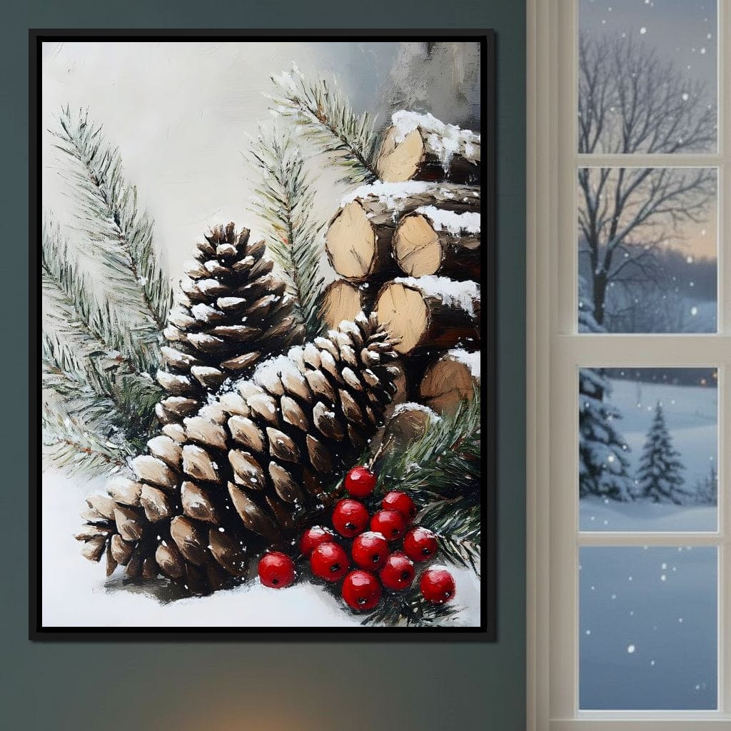 Snowy Pinecone Winter Gathering Canvas Wall Art