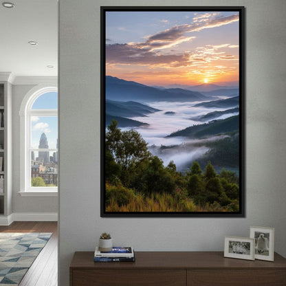 Sunrise Over Misty Mountains Canvas Wall Art