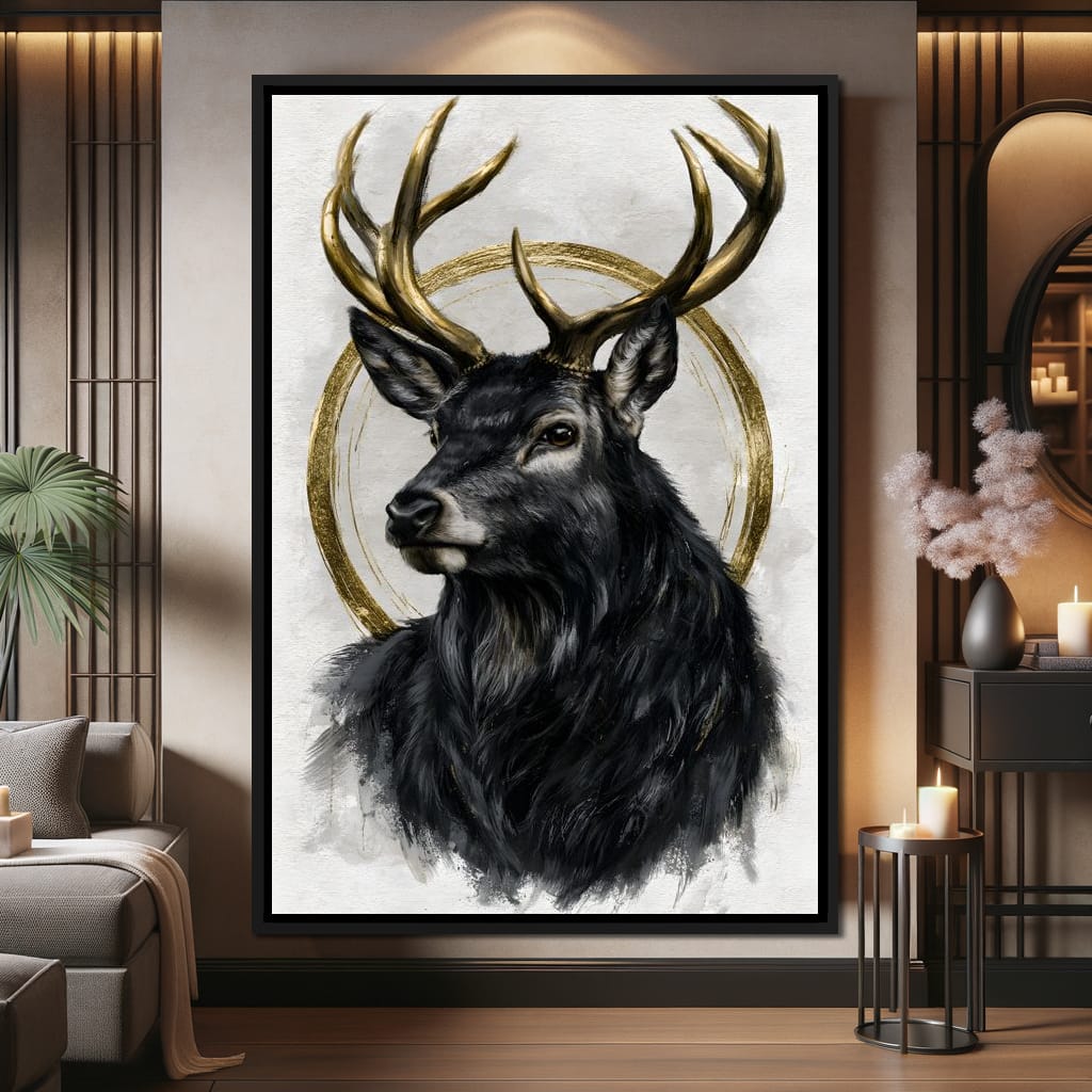 Stag of the Gilded Halo Canvas Wall Art