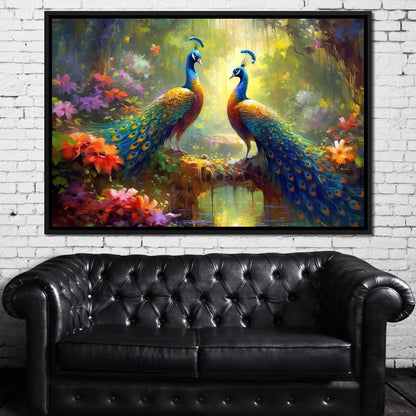 Two Peacocks Canvas Wall Art