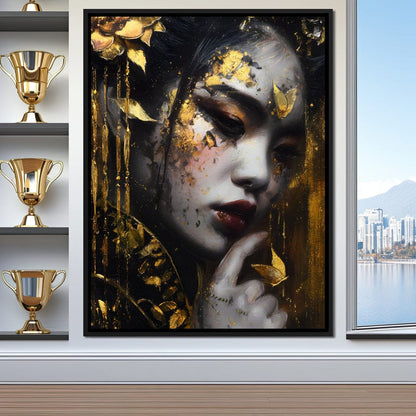Golden Petal Muse Portrait Canvas Wall Art