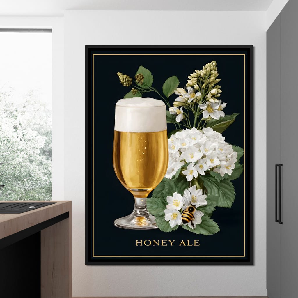 Golden Honey Ale Botanical Noir Canvas Wall Art
