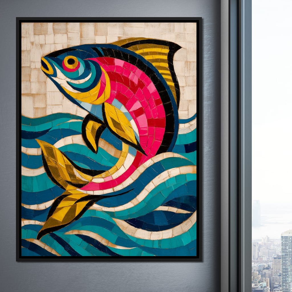 Vibrant Tropical Fish Mosaic Canvas Wall Art