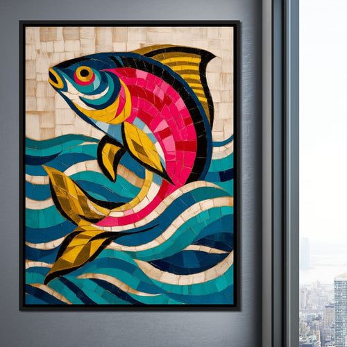 Vibrant Tropical Fish Mosaic Canvas Wall Art