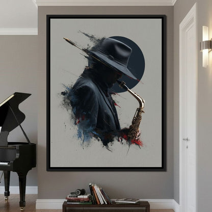 Midnight Saxophone Silhouette Canvas Wall Art