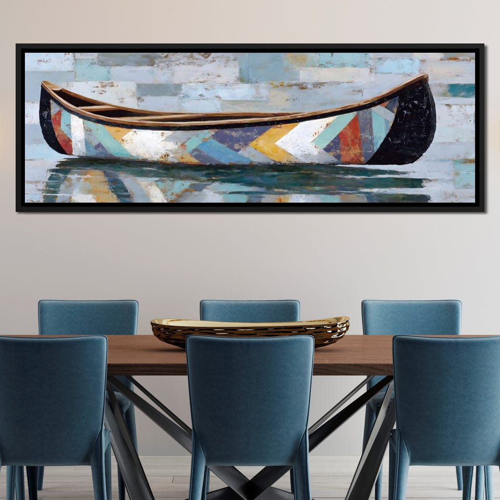 Patchwork Canoe Reflections Canvas Wall Art