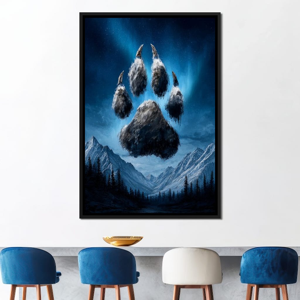 Celestial Wolf Paw Over Peaks Canvas Wall Art