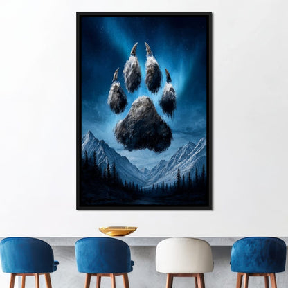 Celestial Wolf Paw Over Peaks Canvas Wall Art