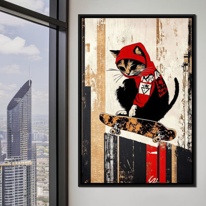 Feline Skateboarder Canvas Wall Art