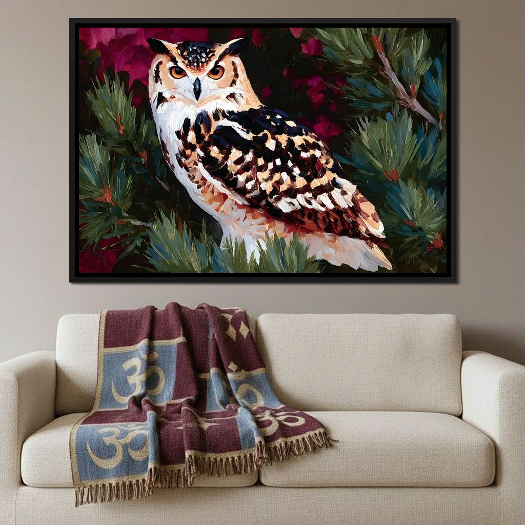 Autumn Pines Watchful Owl Canvas Wall Art