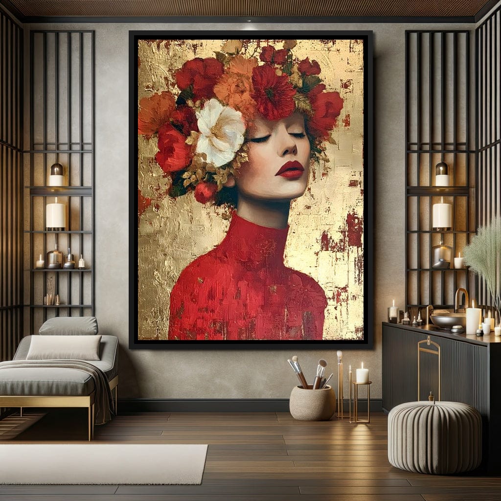 Golden Petal Crowned Reverie Canvas Wall Art