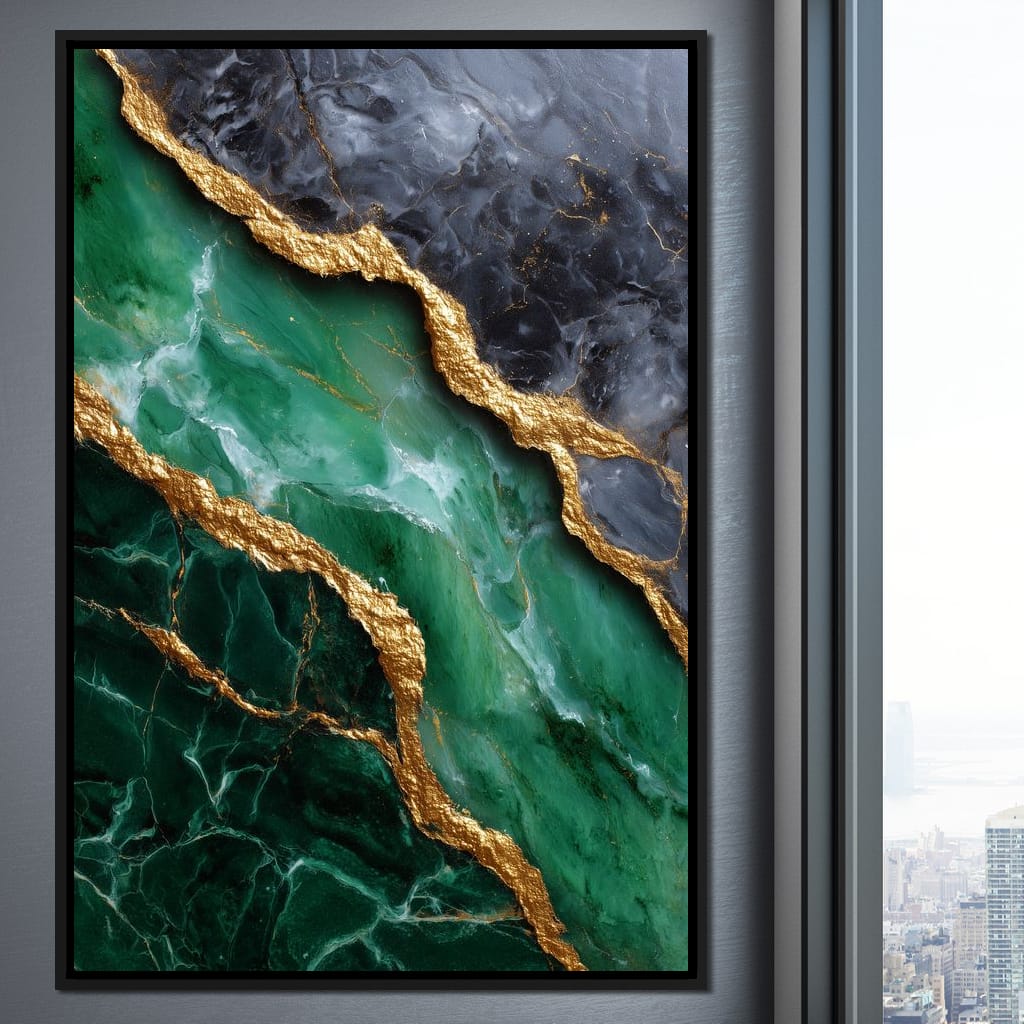 Gilded Emerald Marble Rift Canvas Wall Art