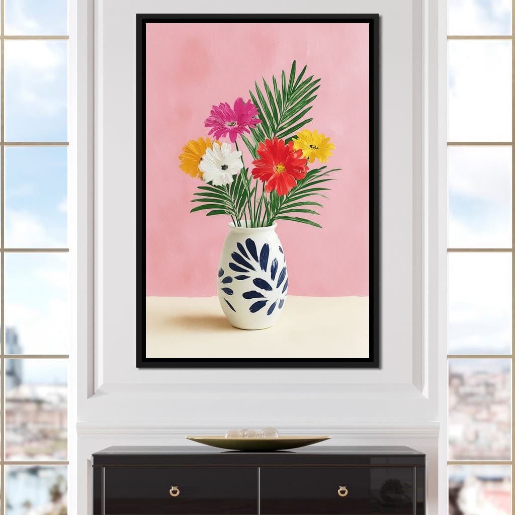 Pink Vase Garden Bouquet Canvas Wall Art