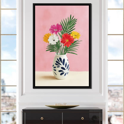 Pink Vase Garden Bouquet Canvas Wall Art