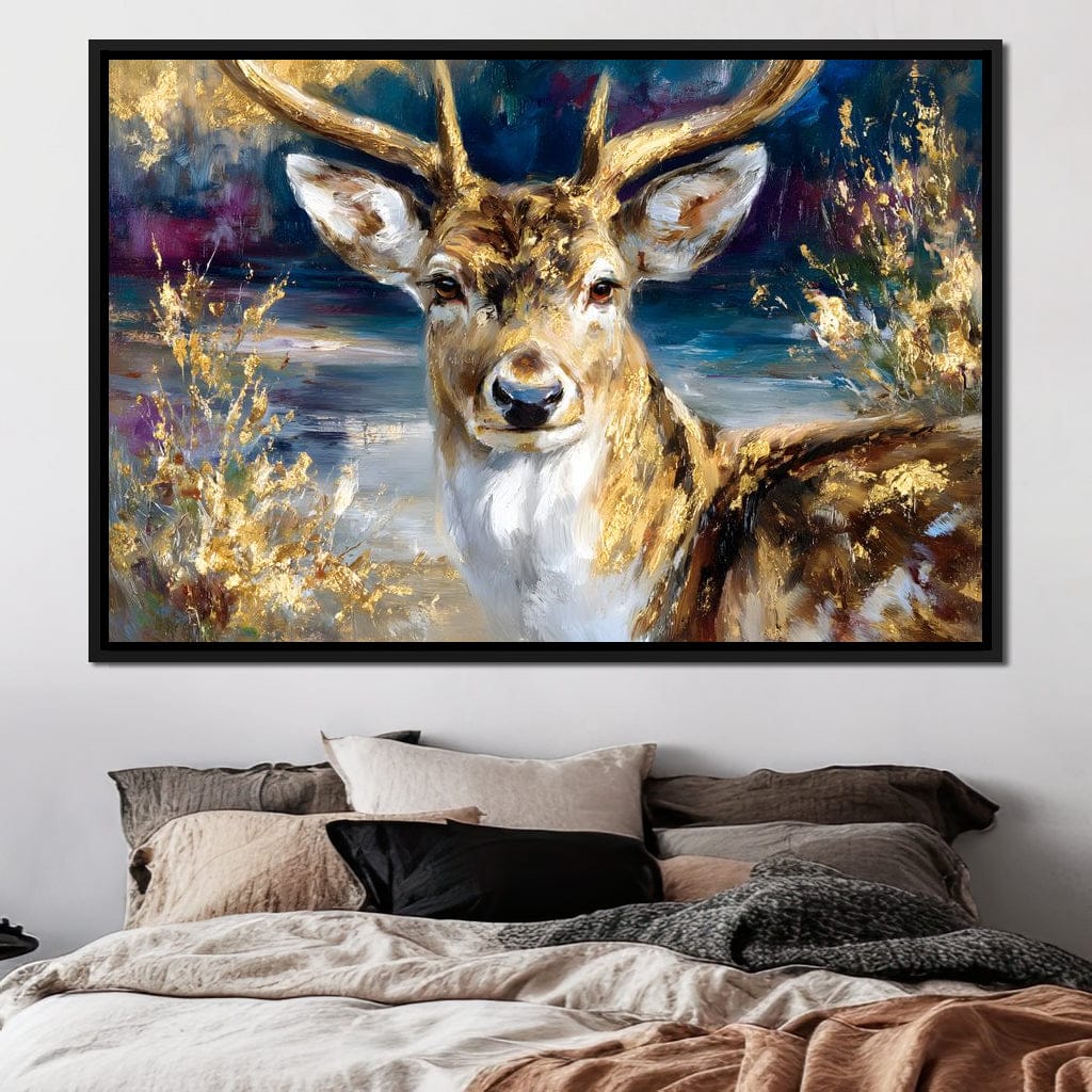 Golden Stag Forest Majesty Canvas Wall Art
