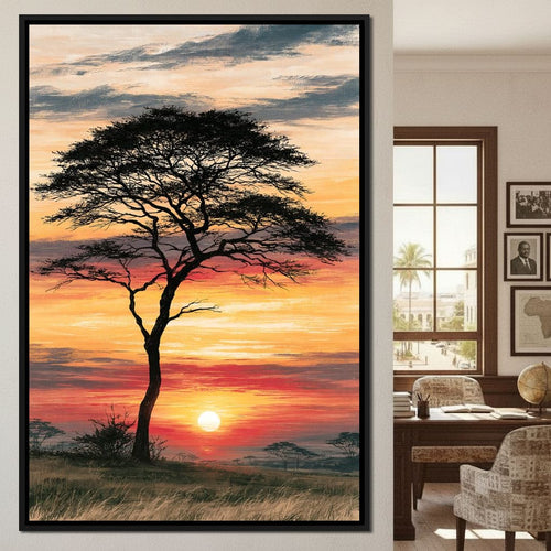 Savanna Sun Beyond The Solitary Branch Canvas Wall Art