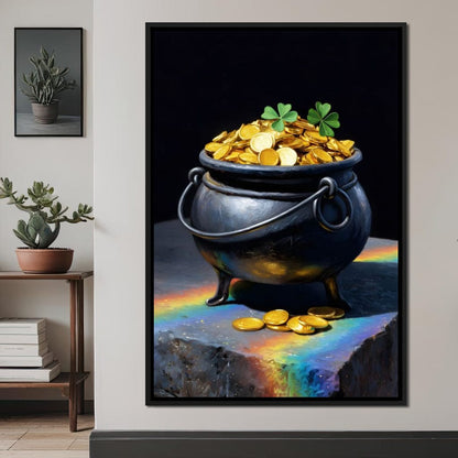 Lucky Clover Gold Cauldron Canvas Wall Art