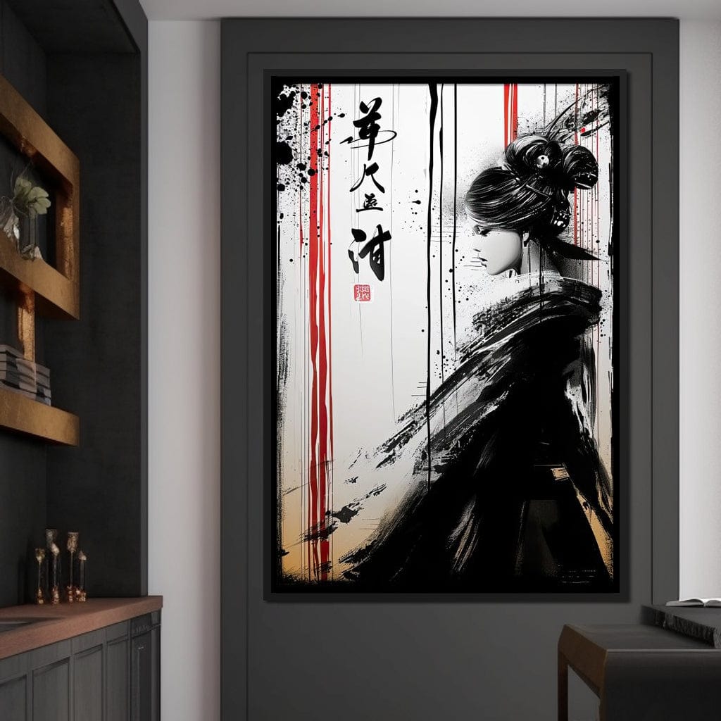 Ink Veiled Geisha Mystery Canvas Wall Art