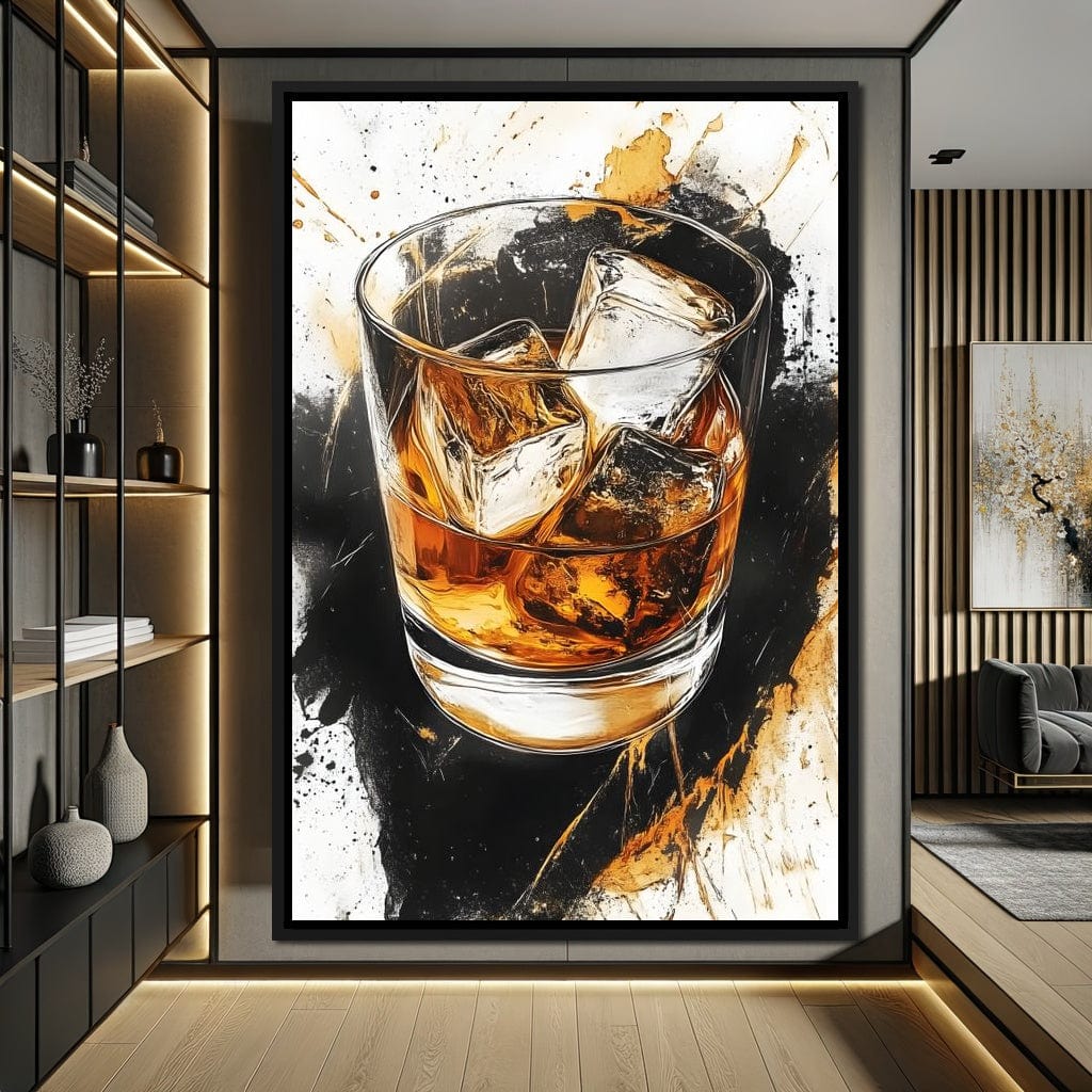 Whiskey Reflections on Ice Canvas Wall Art