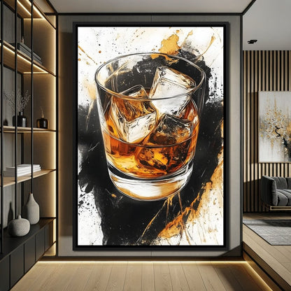 Whiskey Reflections on Ice Canvas Wall Art