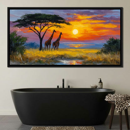 Savanna Giraffes Sunset Glow Canvas Wall Art
