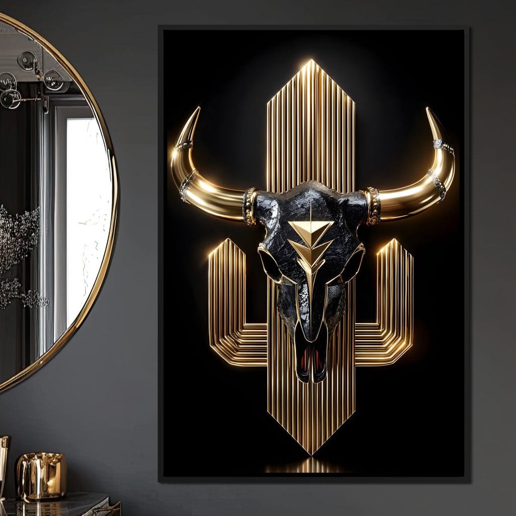 Golden Bull Deco Skull Majesty Canvas Wall Art