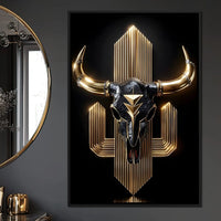 Golden Bull Deco Skull Majesty Canvas Wall Art