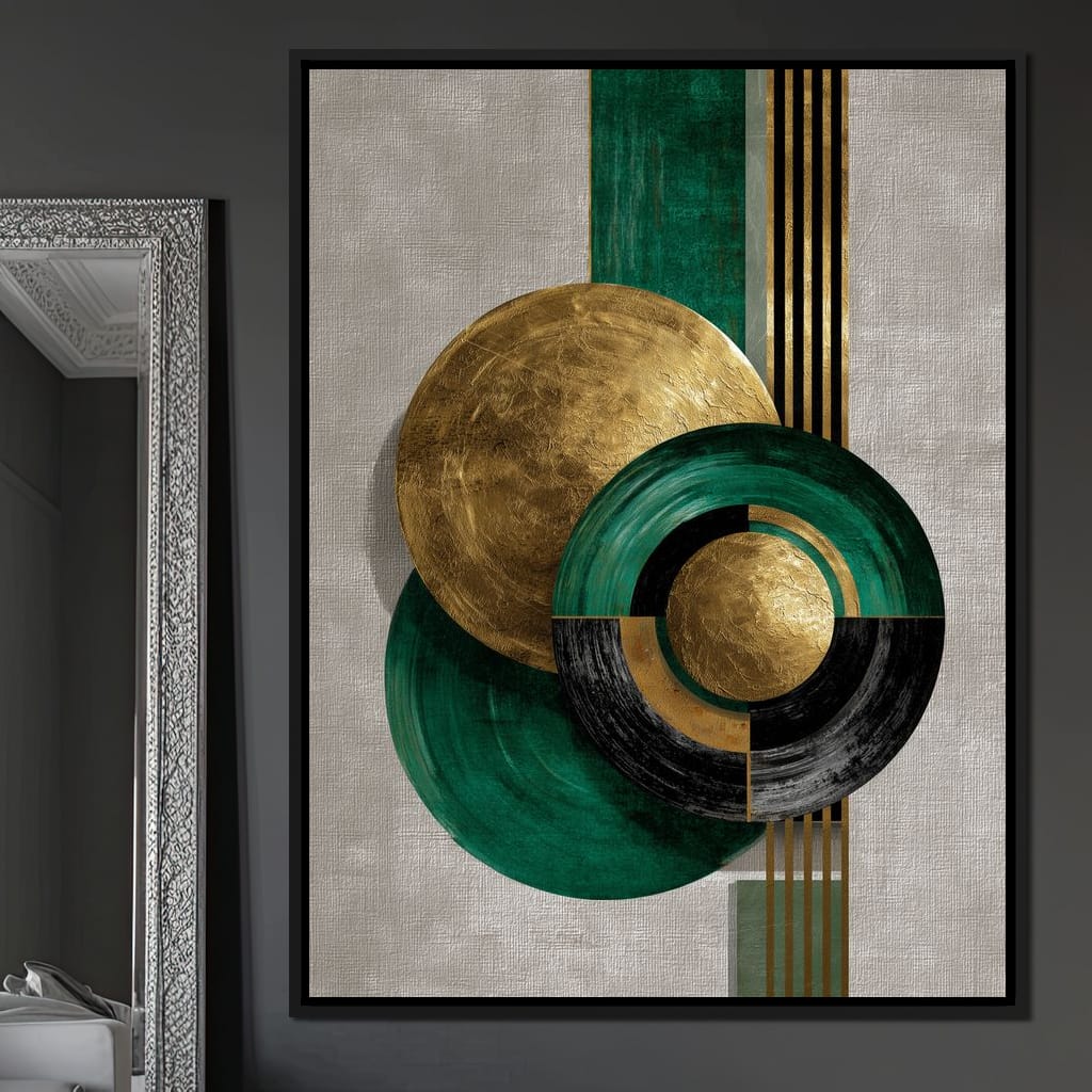 Emerald Gold Geometric Circles Canvas Wall Art