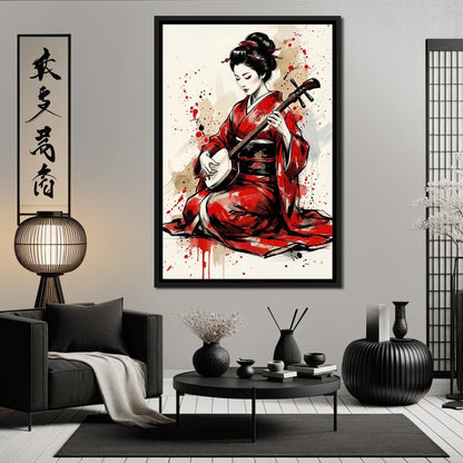 Japanese Woman with Shamisen Canvas Wall Art