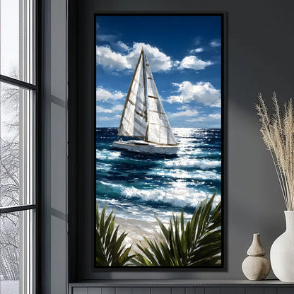 Sailboat Journey Over Turquoise Sea Canvas Wall Art